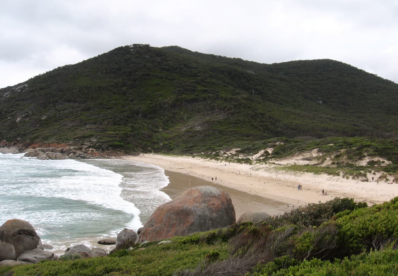 Crystal white quartz sands and granite headlands at Squeaky Beach in Wilsons Promontory