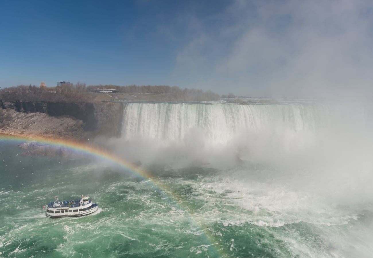 The thundering curtain of the Canadian Horseshoe Falls plunging into the Niagara Gorge