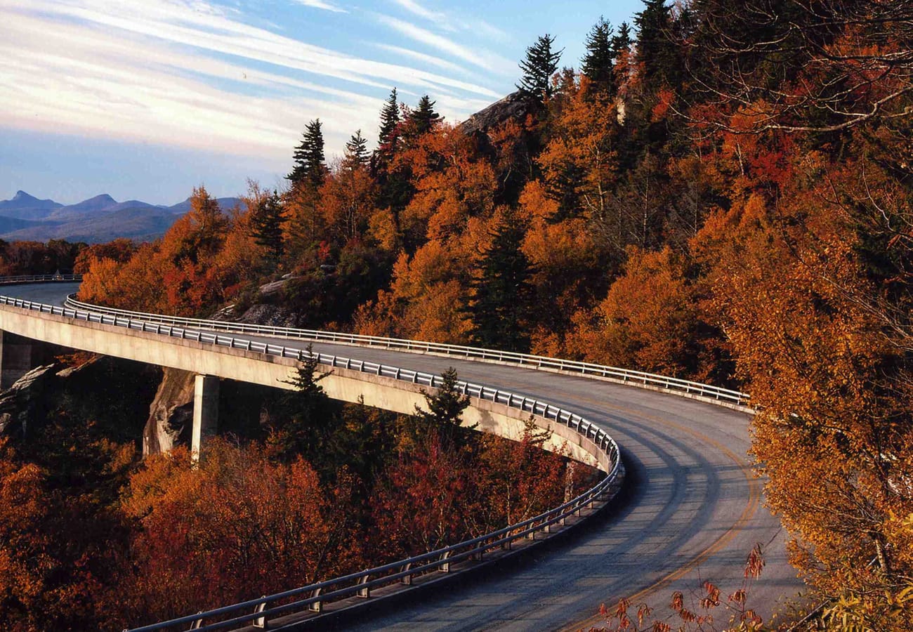 Linn Cove Viaduct curving gracefully around Grandfather Mountain on the Blue Ridge Parkway