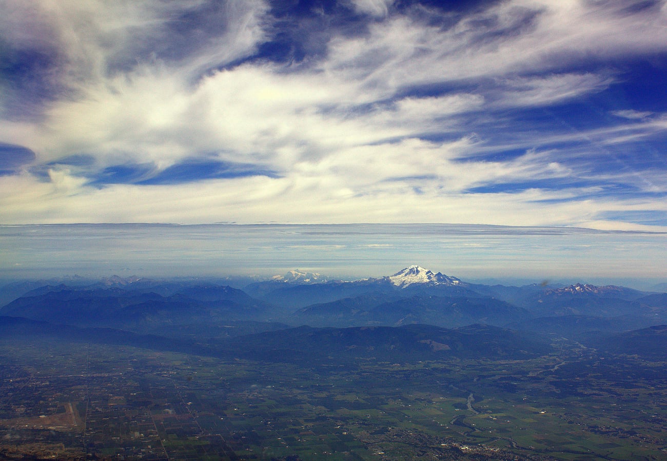 Fraser Valley agricultural fields with Mount Baker in background