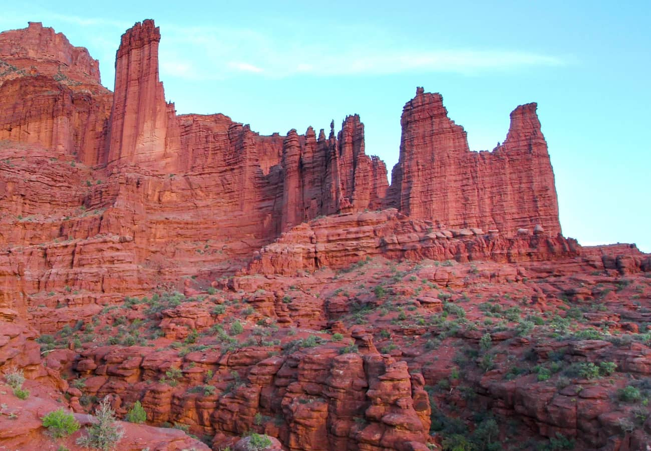 Fisher Towers dramatic red rock pinnacles near Moab along Utah State Route 128