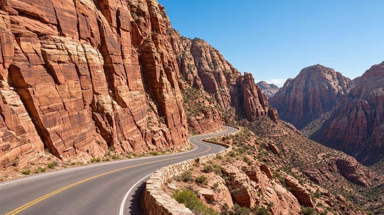 Zion National Park Mount Carmel Highway winding through towering sandstone monoliths in southern Utah