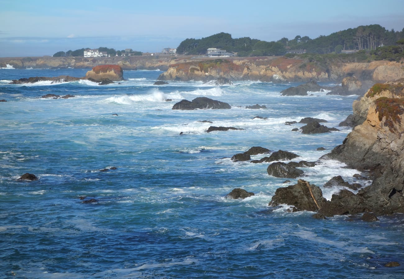 Windswept coastal bluffs and crashing Pacific breakers along the rugged Mendocino coastline