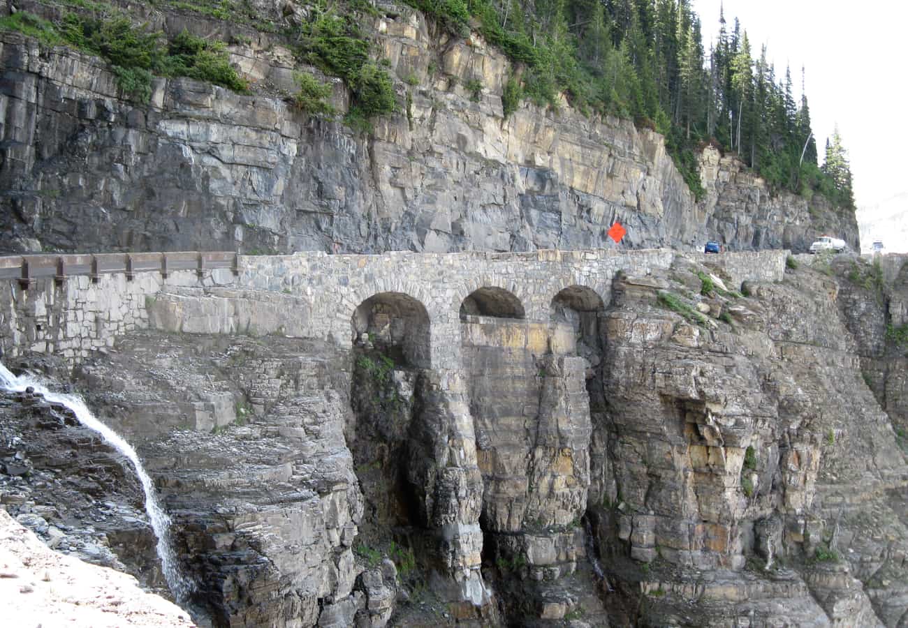 Going-to-the-Sun Road carved into the steep mountainside of Glacier National Park