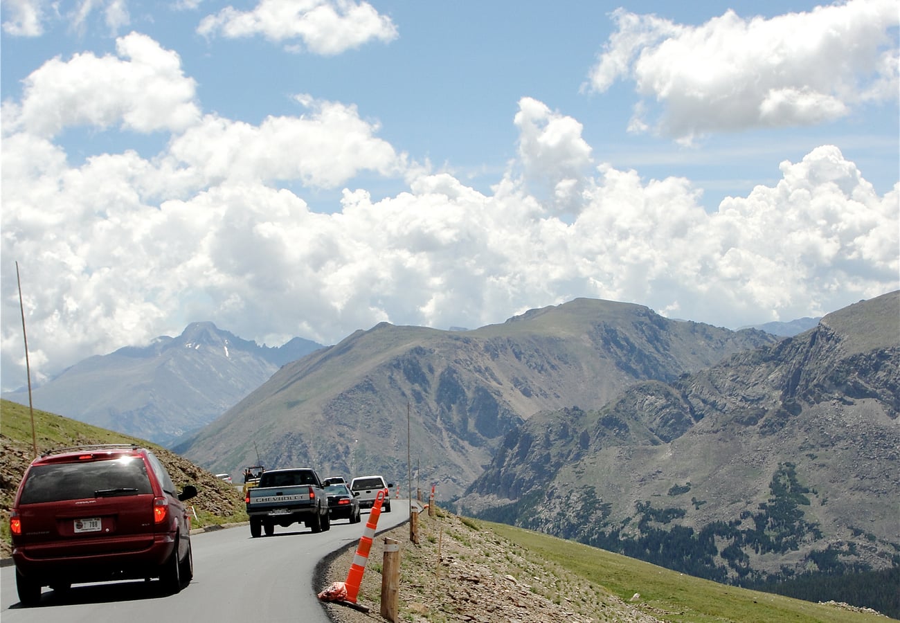 Trail Ridge Road crossing high alpine tundra in Rocky Mountain National Park