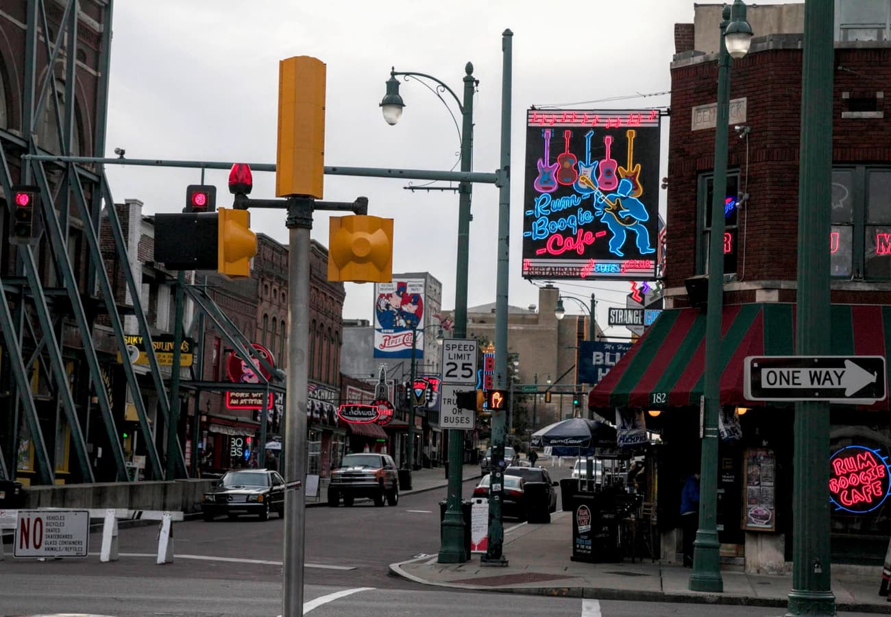 Historic Beale Street neon signs in Memphis Tennessee