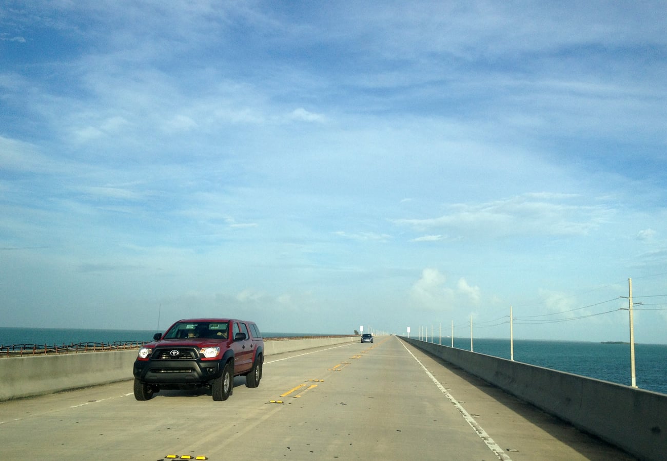 Seven Mile Bridge spanning tropical blue waters along the Overseas Highway