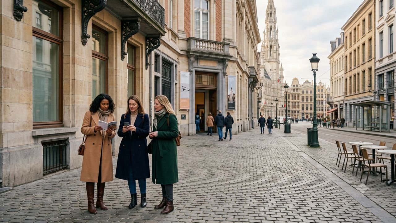 Grand Place in Brussels illuminated with historic guildhalls and evening visitors
