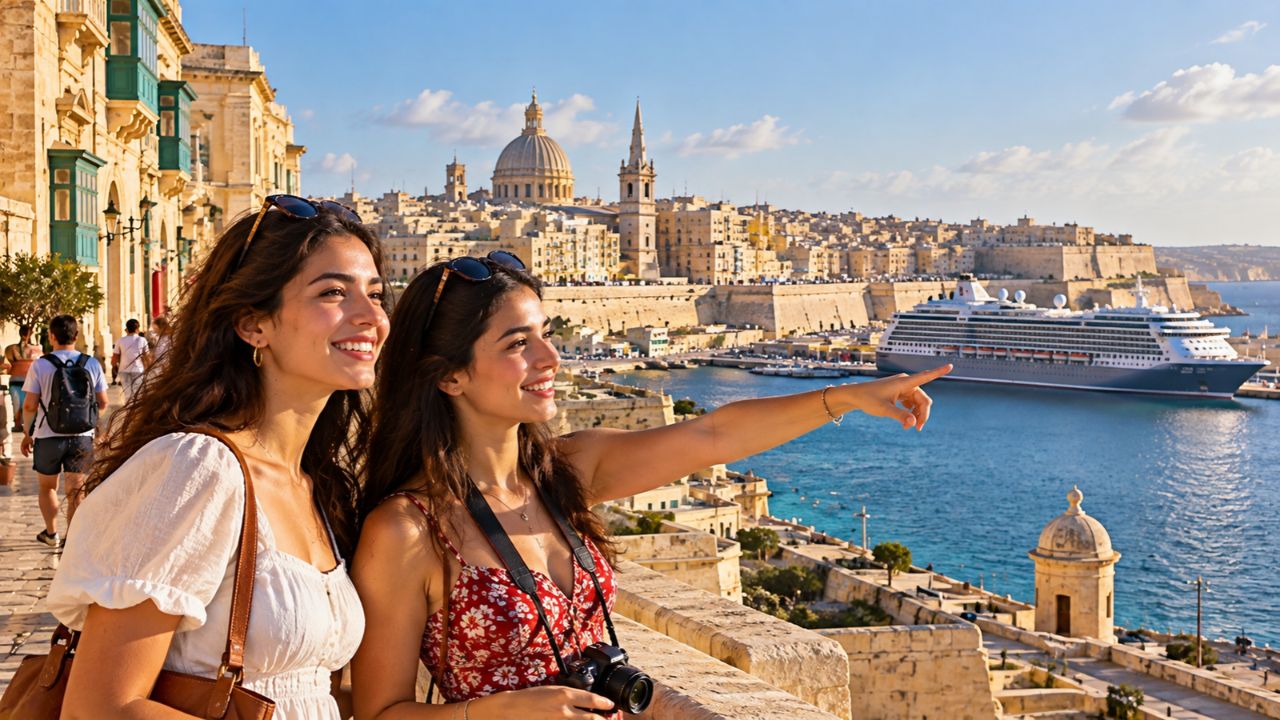 Historic fortifications and harbor entrance of Valletta Malta overlooking the Mediterranean Sea