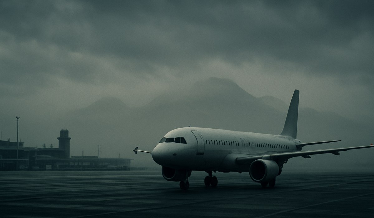 Mount Lewotobi volcanic ash plume above Bali airspace, April 2026
