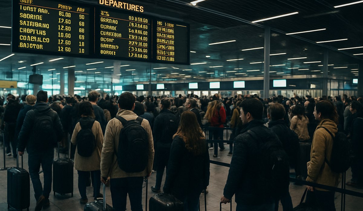 Chinese airport departure boards showing cancellations and delays at Beijing Capital Airport in April 2026
