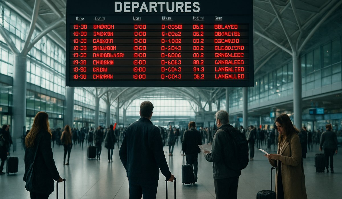 London Gatwick Airport terminals with aircraft on tarmac during April 2026 disruption