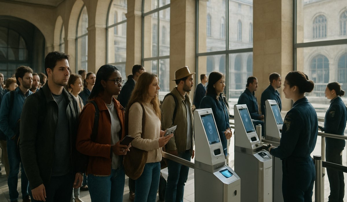 Australian passport holder providing biometric scan at European border checkpoint, 2026