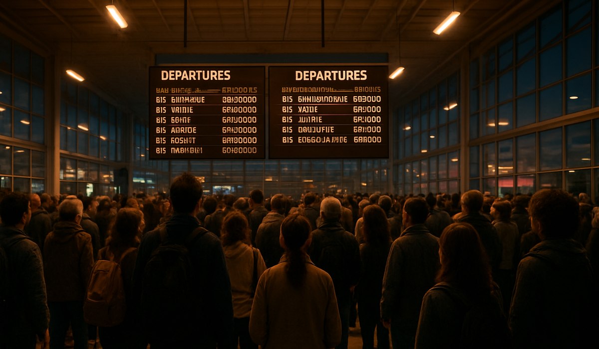 Air traffic control tower and grounded aircraft during 2026 aviation disruption crisis