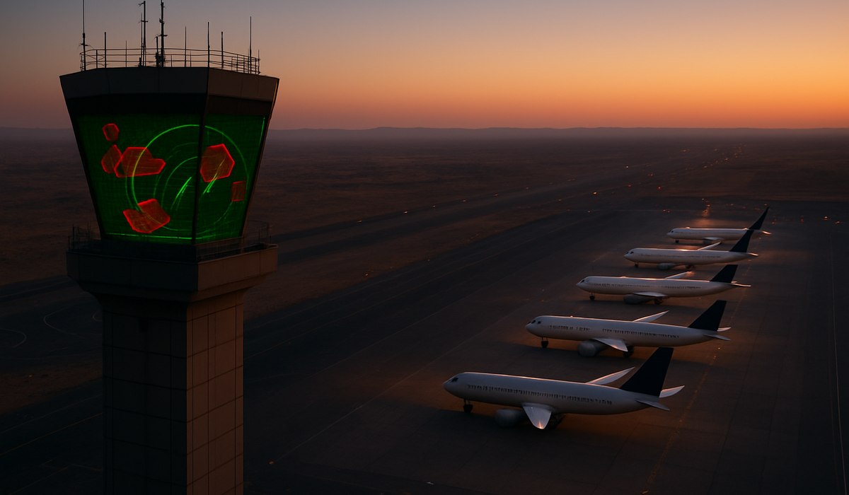 Commercial aircraft parked at Dubai International Airport during Middle East airspace closures in April 2026