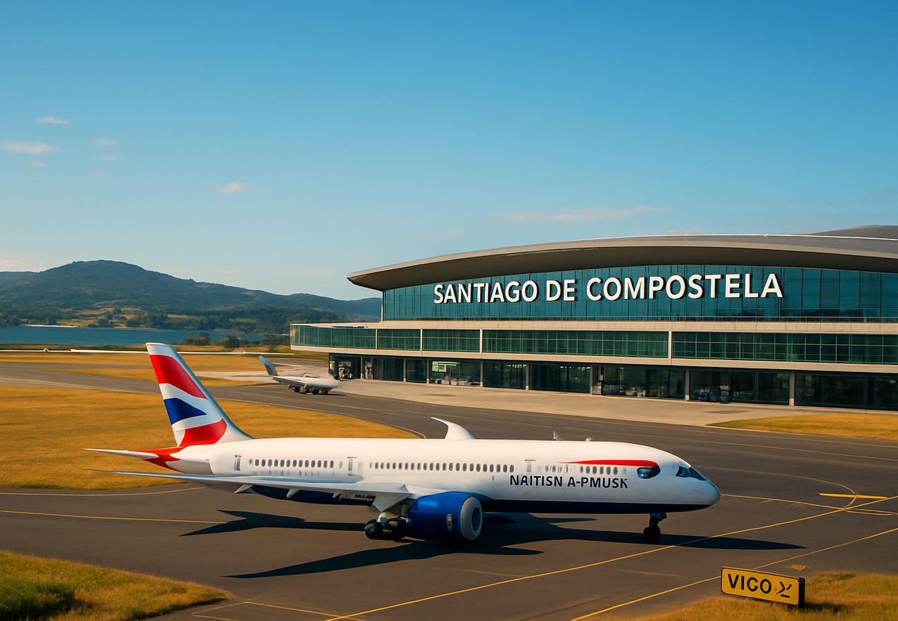 Santiago de Compostela Airport exterior with runway under maintenance during spring 2026 closure period