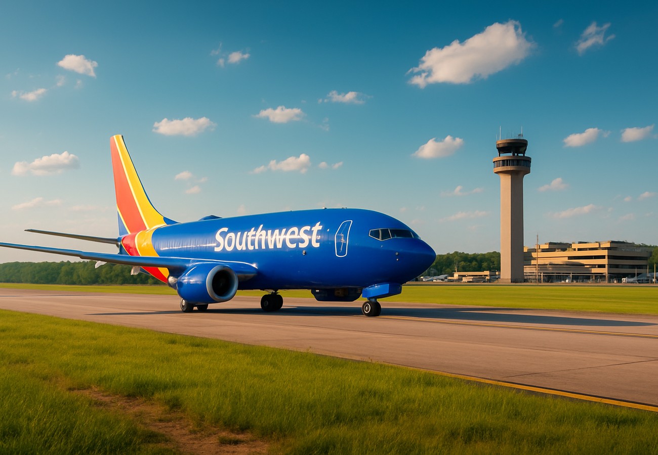 Southwest Airlines Boeing 737 aircraft on runway at Birmingham-Shuttlesworth International Airport following mid-air diversion from Miami to Denver route