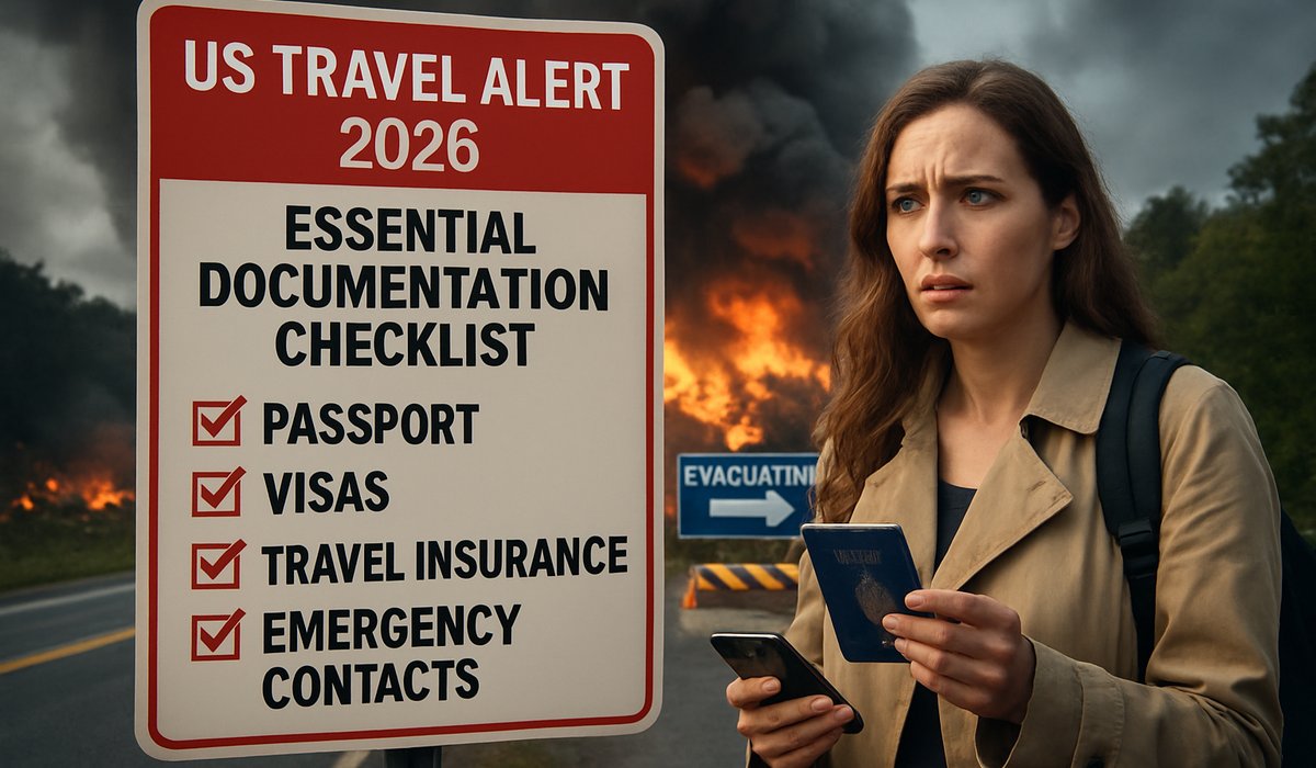 American passport and travel documents on a desk with a world map