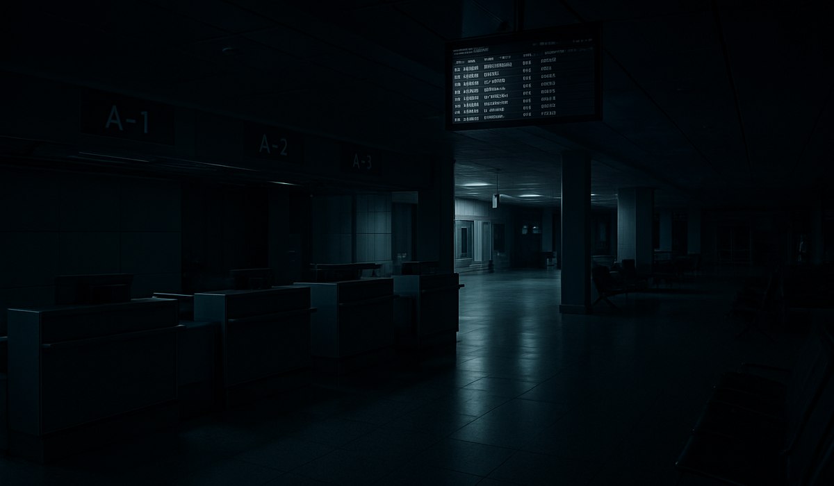 Denver International Airport terminal during power restoration after March 2026 blackout caused by faulty Xcel transformer