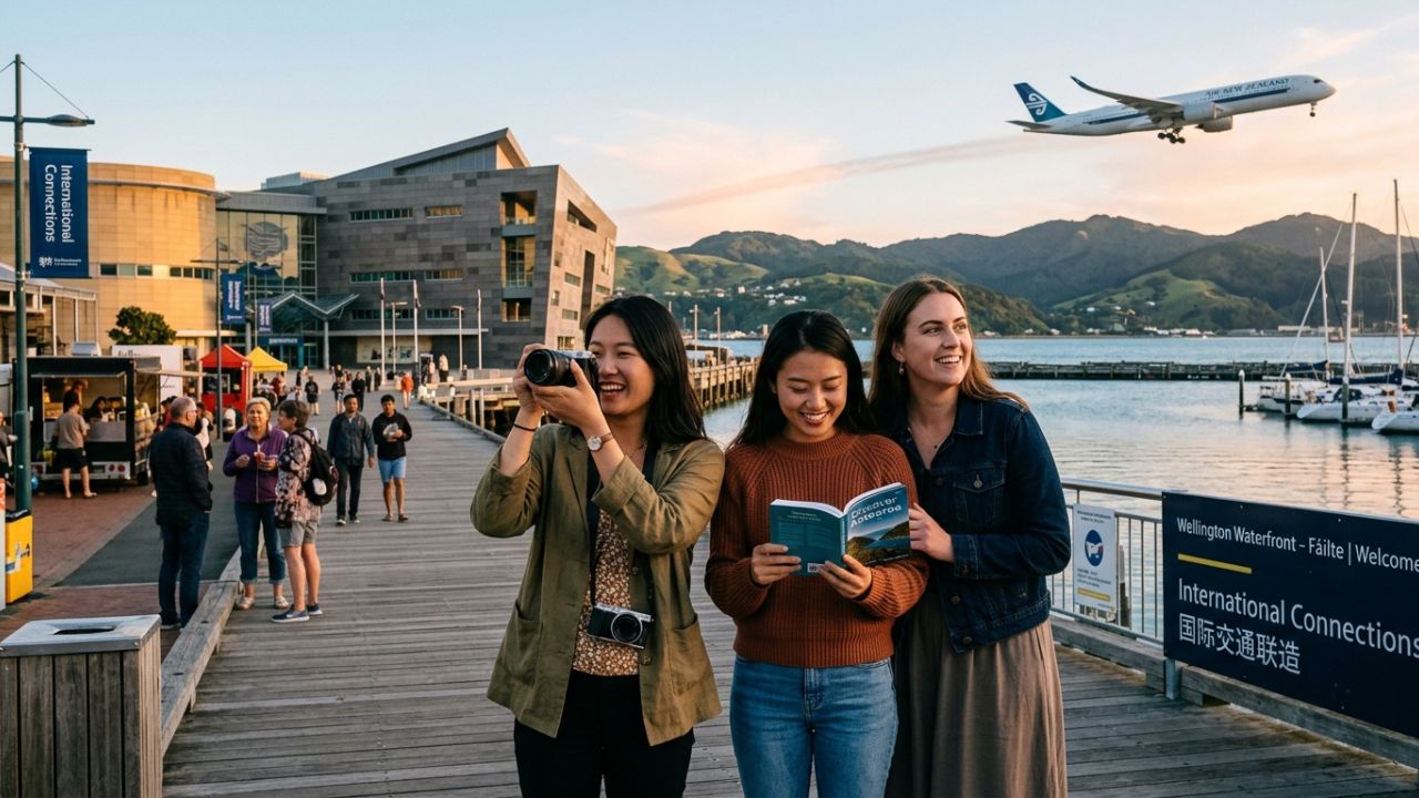 A scenic landscape representing China and New Zealand tourism cooperation
