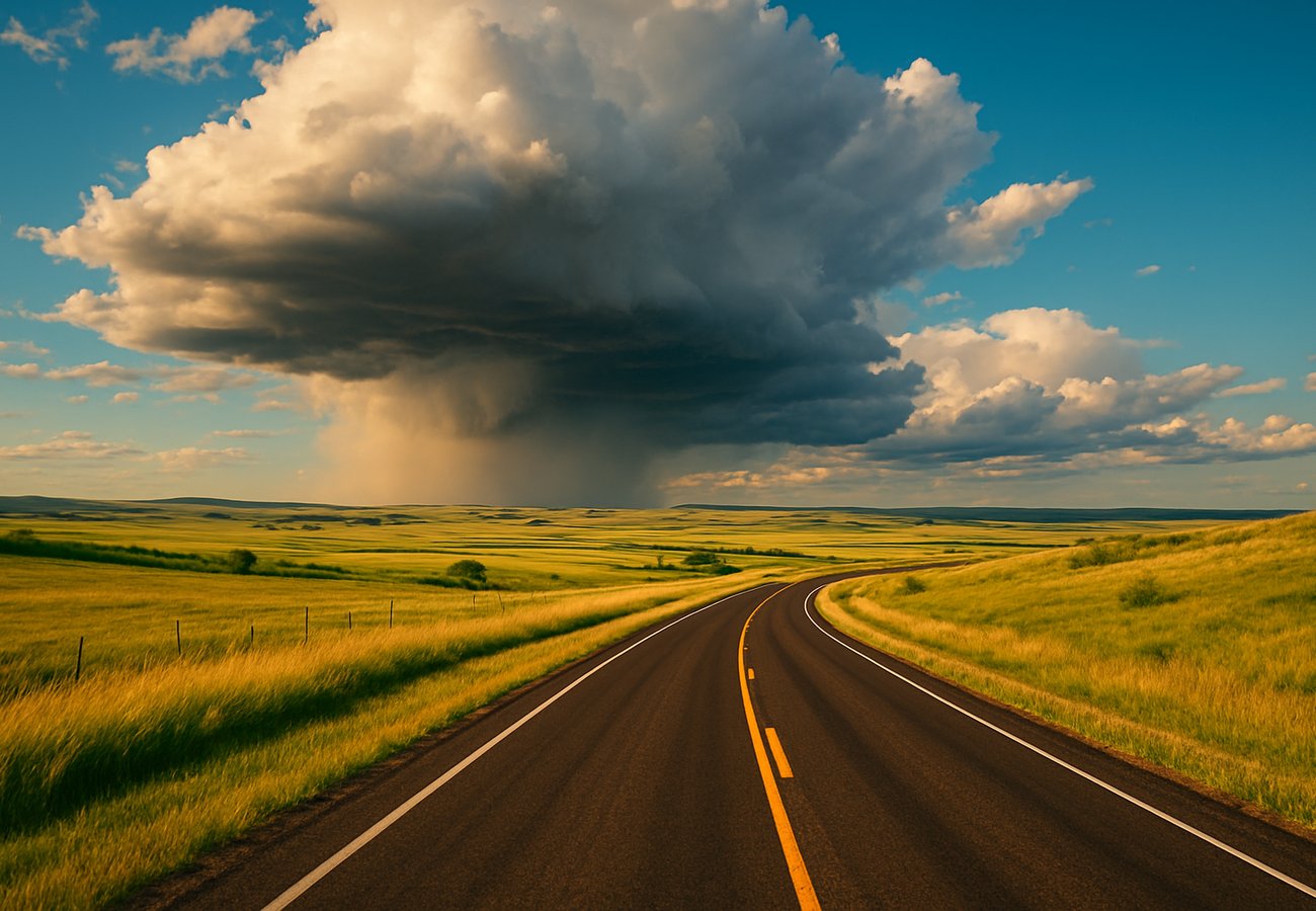 Dramatic thunderstorm clouds rolling over the Northern Plains landscape