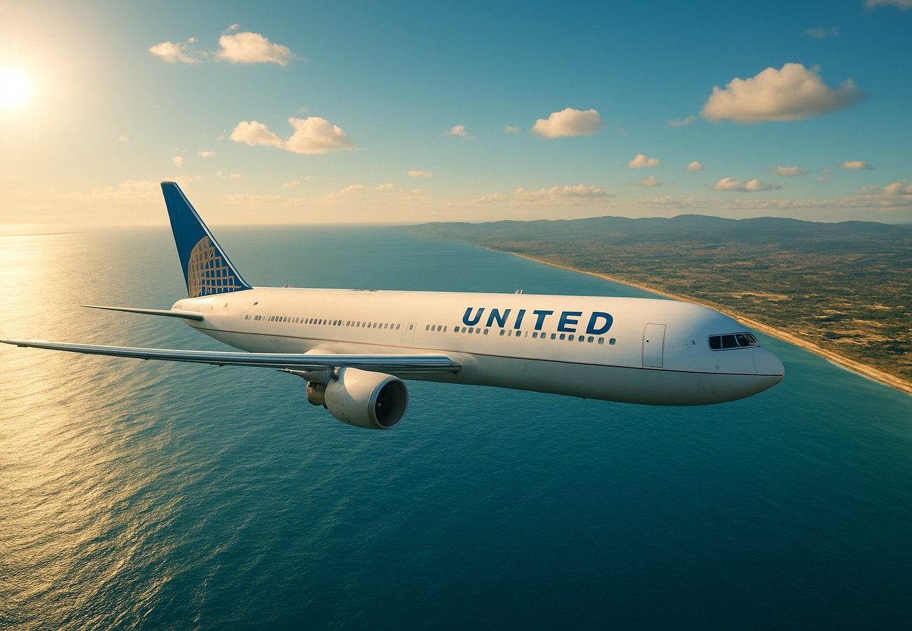 United Airlines Boeing 767 aircraft on airport tarmac during emergency response procedures