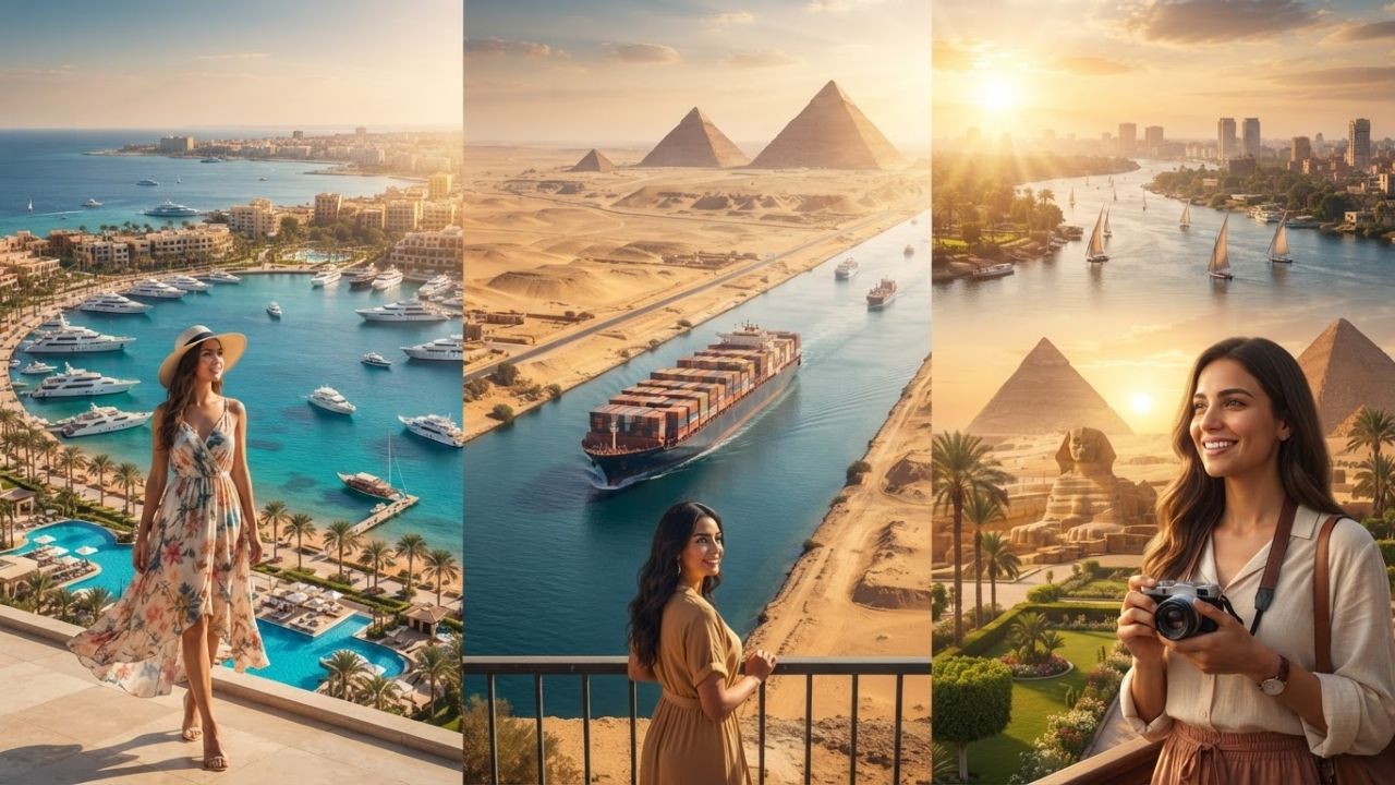 Commercial cargo ship navigating the Suez Canal near Egypt's Red Sea maritime corridor