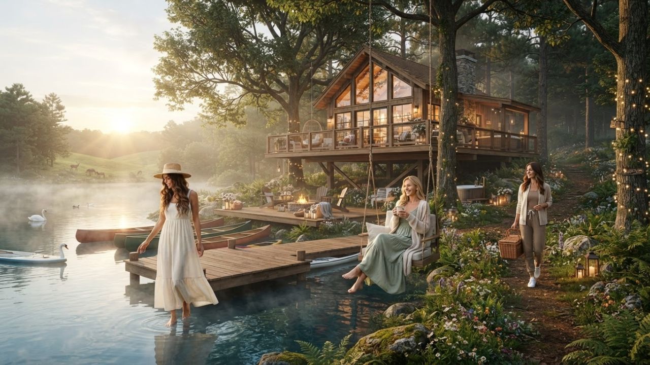 A romantic lakeside retreat with a magical treehouse cabin nestled in the forest overlooking the calm waters of Lake Greenwood, South Carolina.
