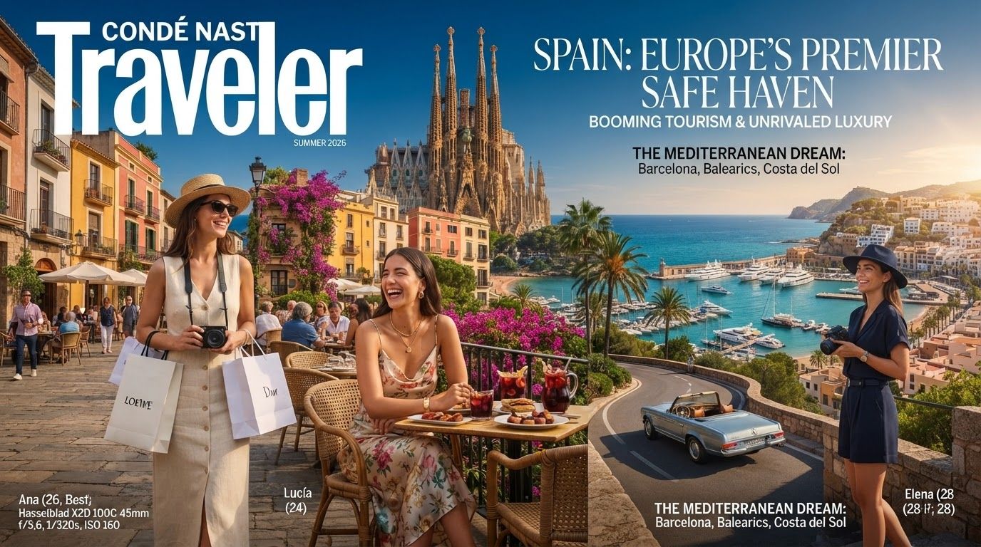 A scenic view of a historical street and cathedral in Spain, symbolizing the Spain tourism rise in 2026.