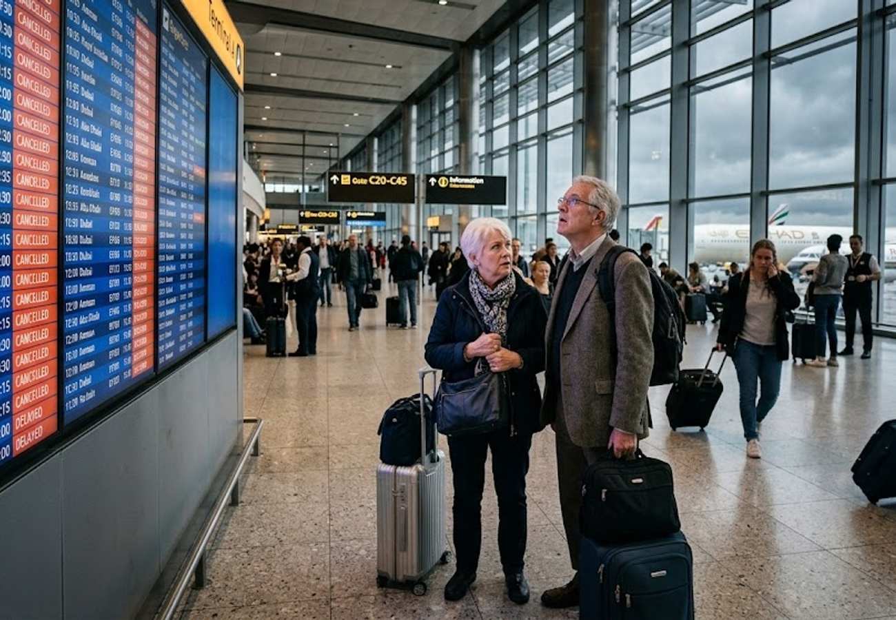Commercial aircraft grounded at a Middle Eastern airport during security crisis