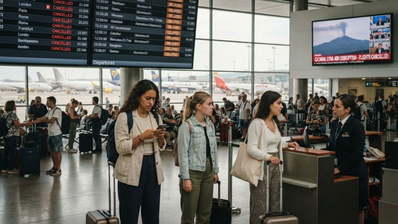 Mount Etna Eruption and Ash Disrup Flights Over Europe