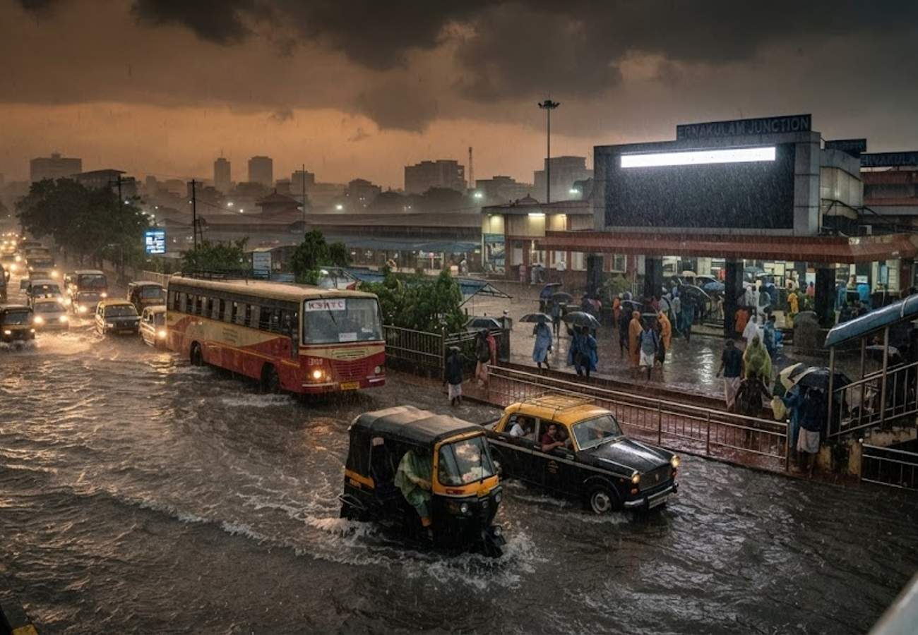 Heavy monsoon rainfall affecting transport infrastructure in India