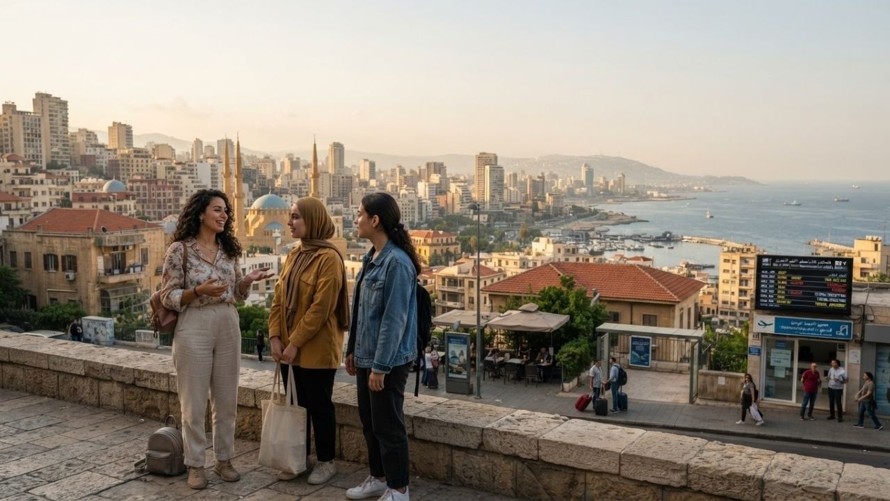 A general distant view of the Beirut skyline against an overcast sky.