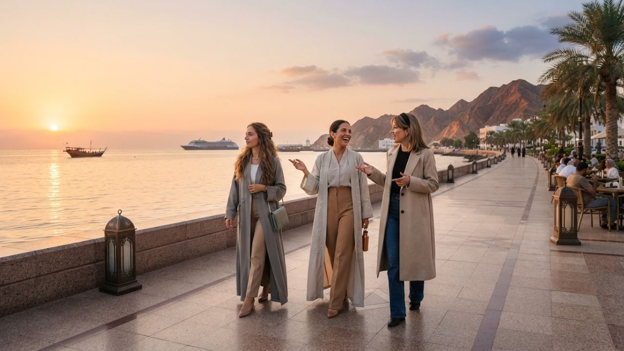 Scenic rocky coastline of Musandam overlooking the waters of the Strait of Hormuz.