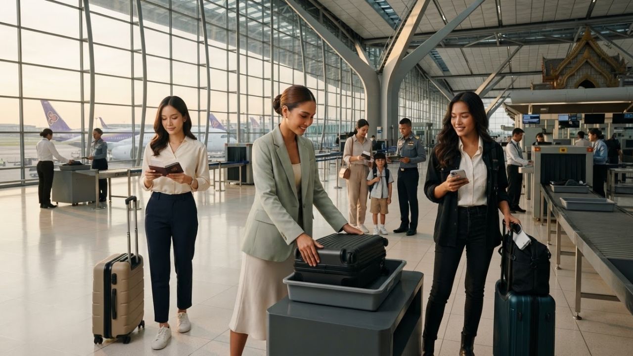 Thai Immigration officer checking passports at Bangkok Airport