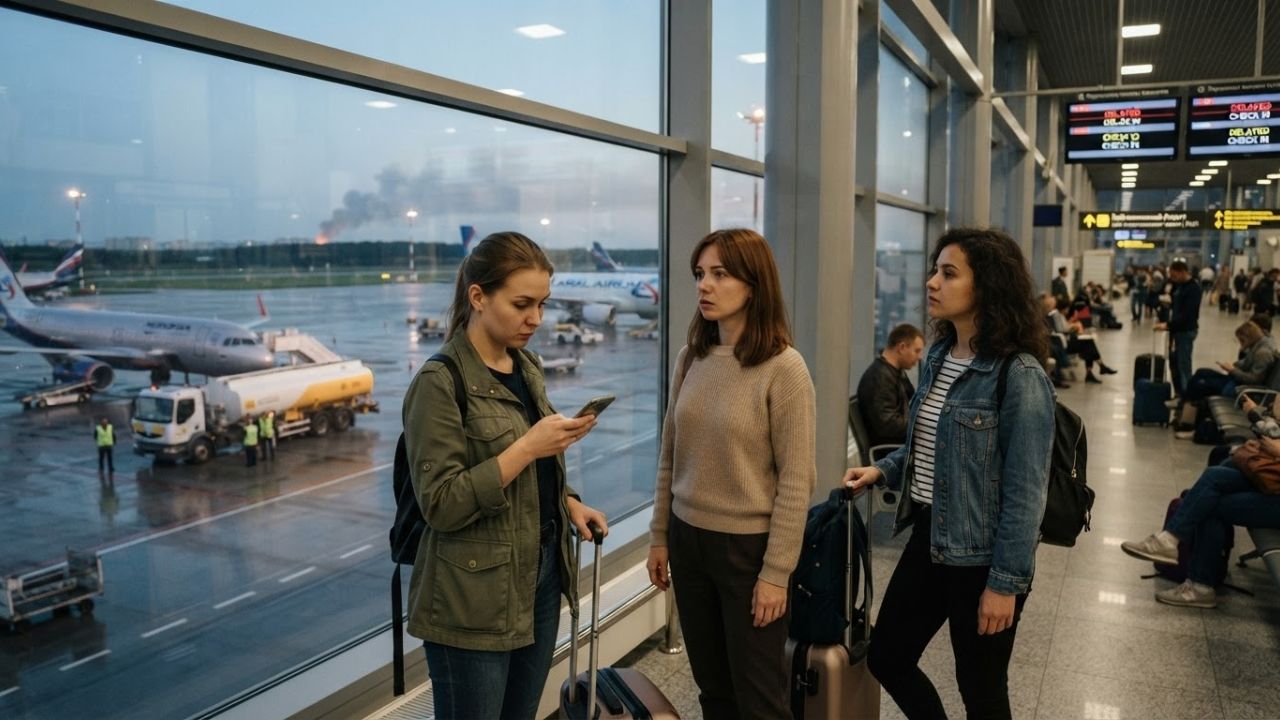 Commercial jetliner on the tarmac at Sochi International Airport during ground fueling operations