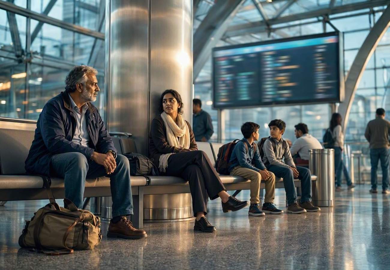 Indira Gandhi International Airport terminal signage and passengers