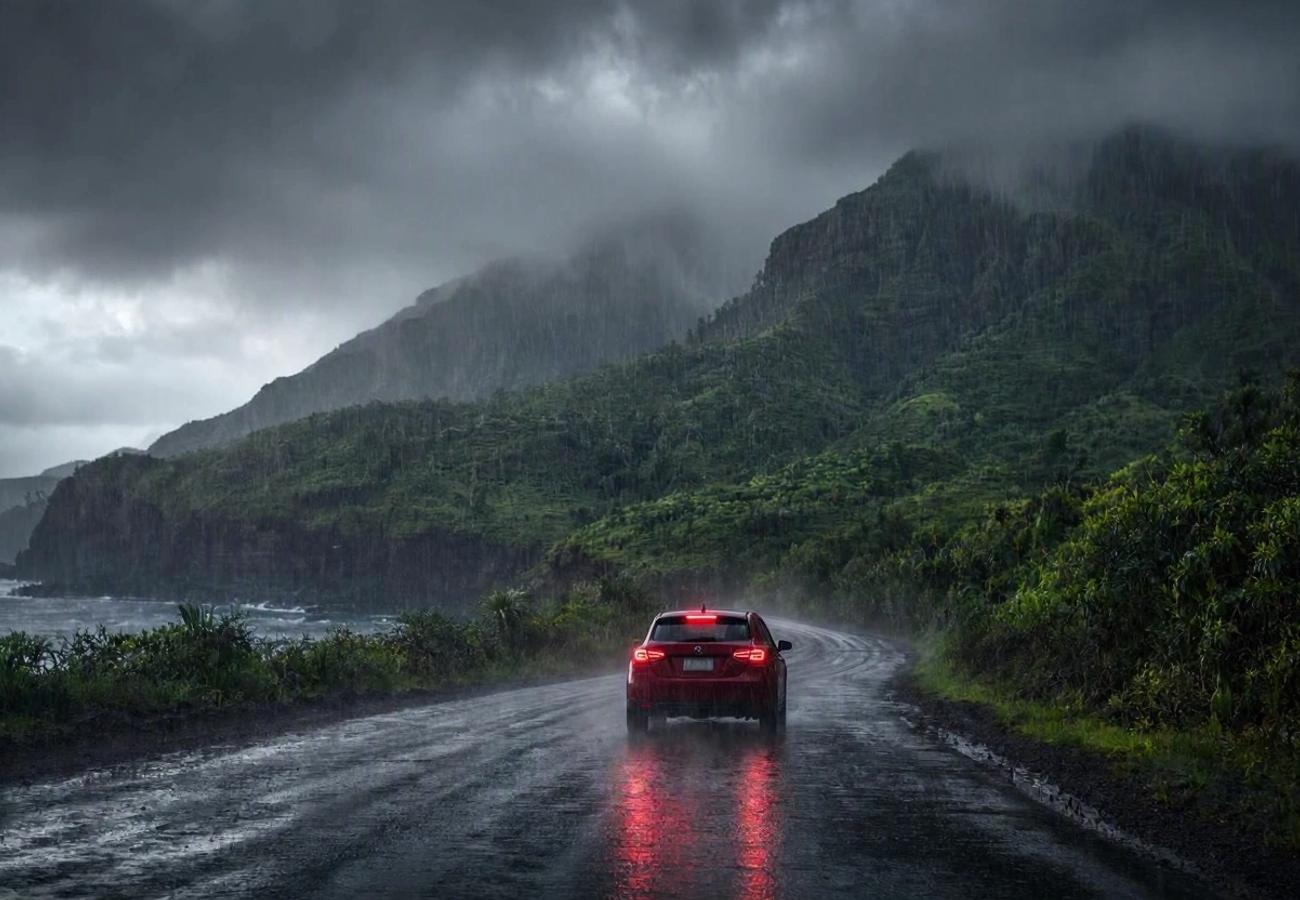 Aerial view of tropical rain clouds over the Hawaiian islands