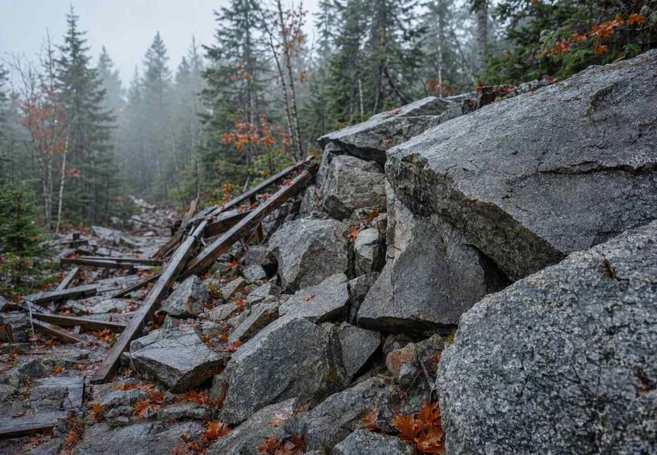 Granite boulder formations in the White Mountains of New Hampshire