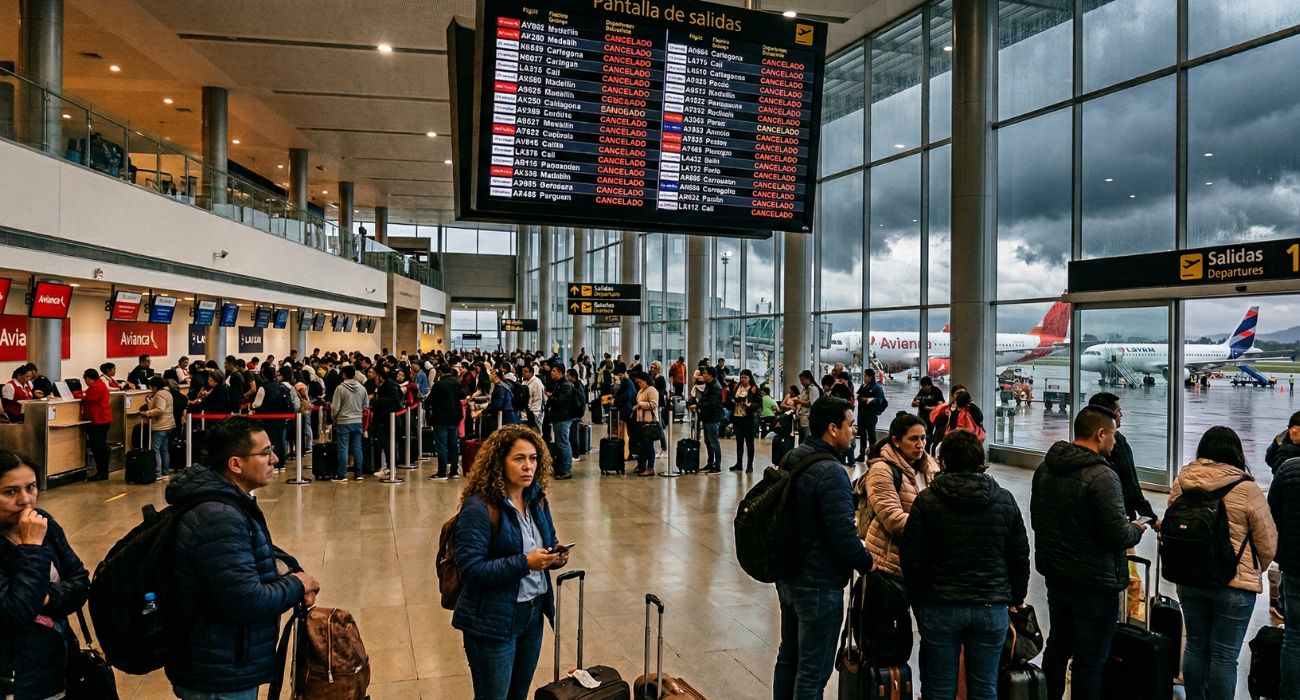 Thunderstorm clouds over El Dorado International Airport in Bogotá, Colombia