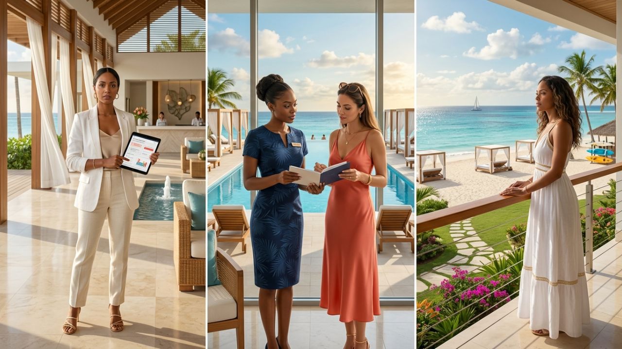 Luxury beach chairs and umbrellas in the Caribbean facing a potential tourism economic dispute