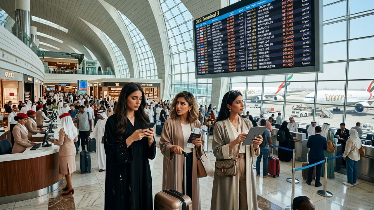 Dubai International Airport flight delays travel alert Emirates FlyDubai