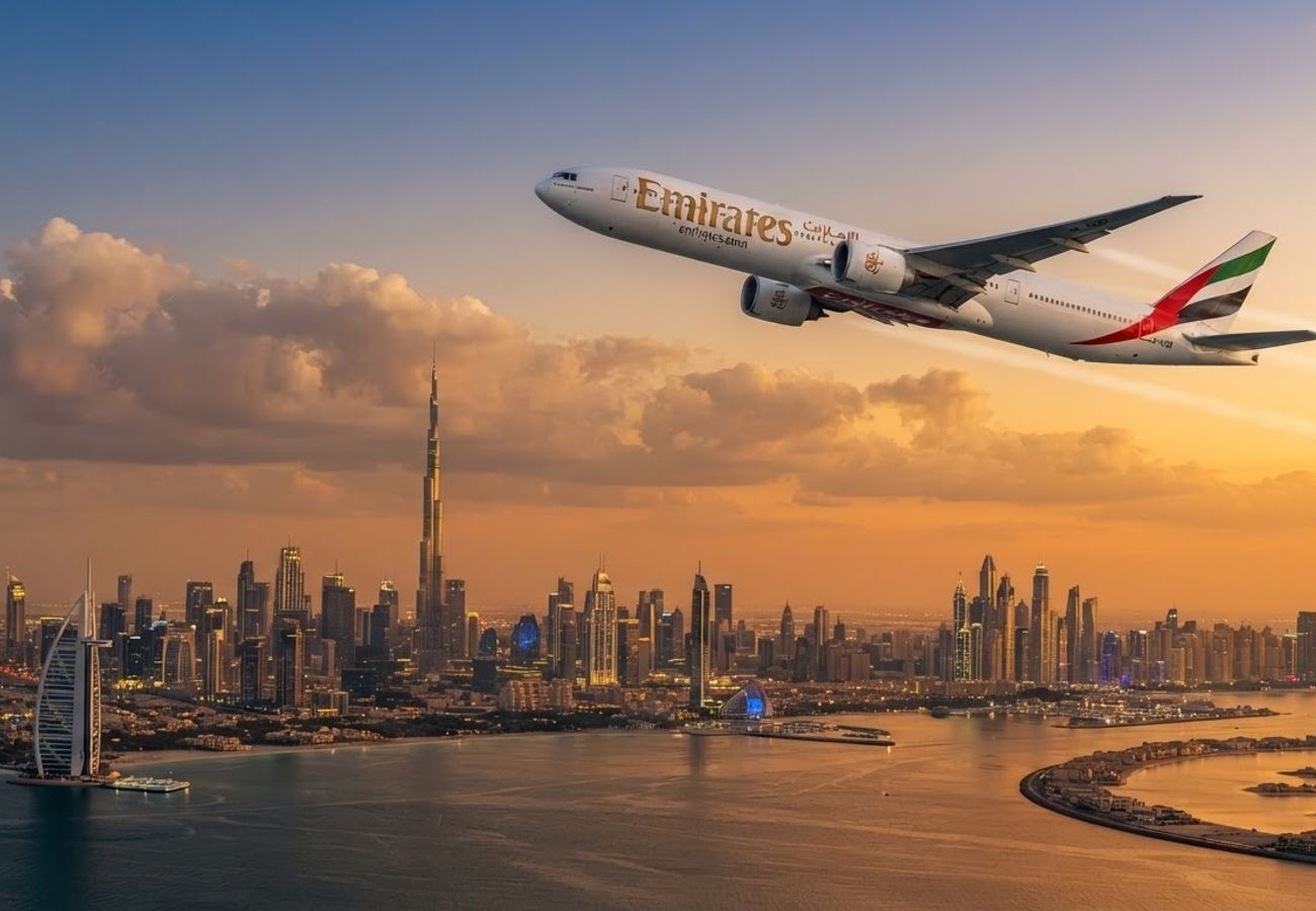 Emirates aircraft on tarmac at Dubai International Airport