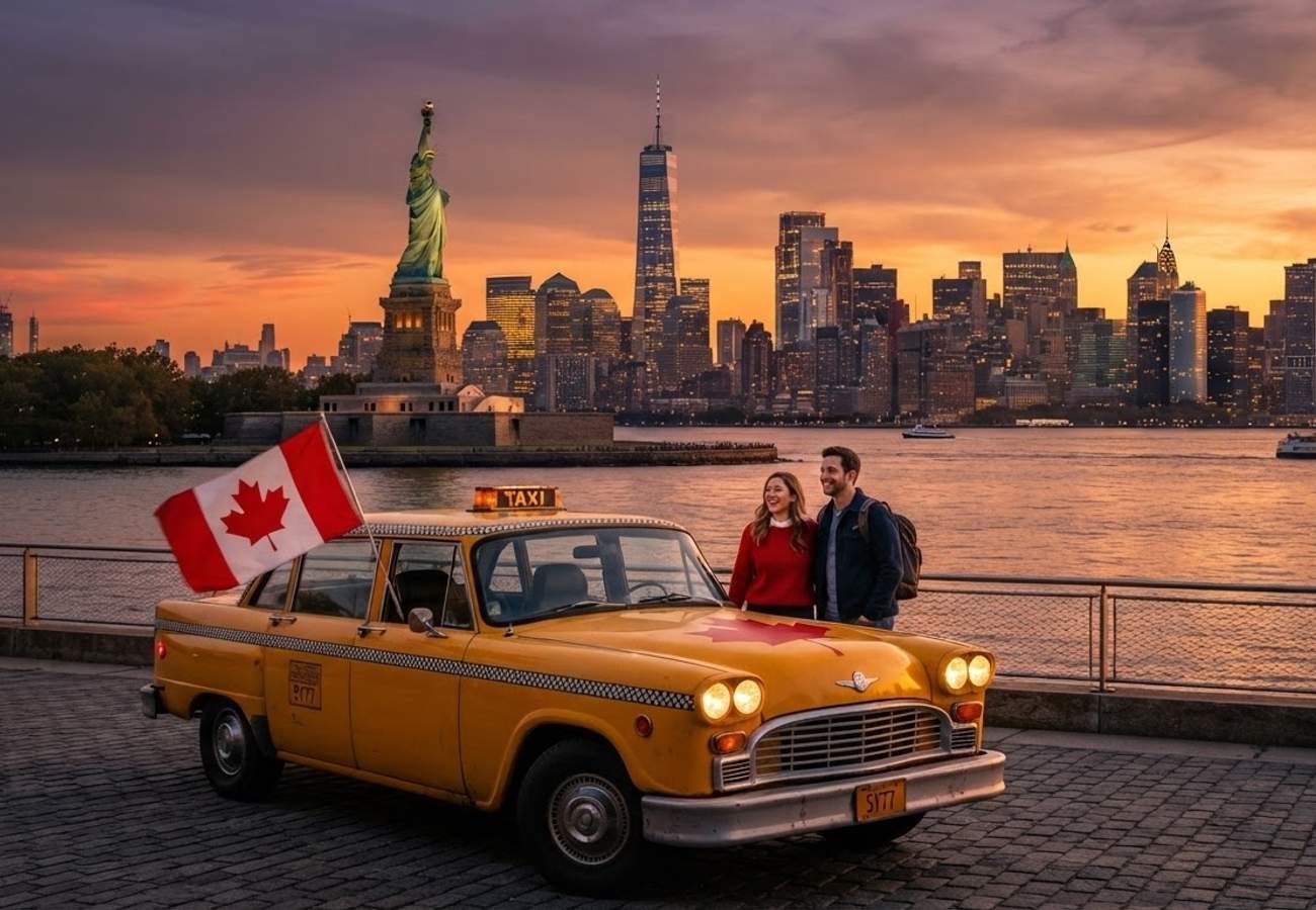 Aerial view of New York City skyline representing US-Canada tourism recovery