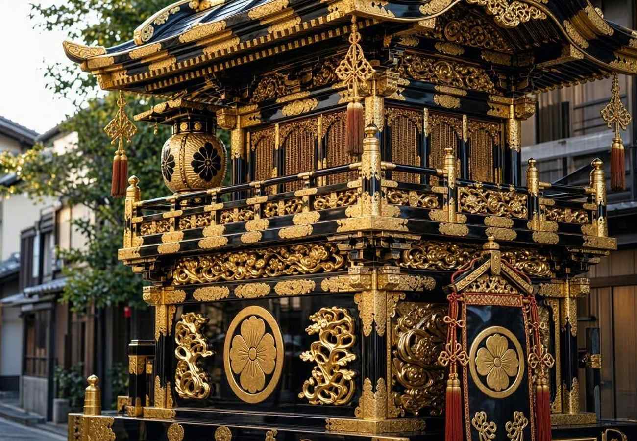 Ornate traditional Japanese festival floats in Takayama