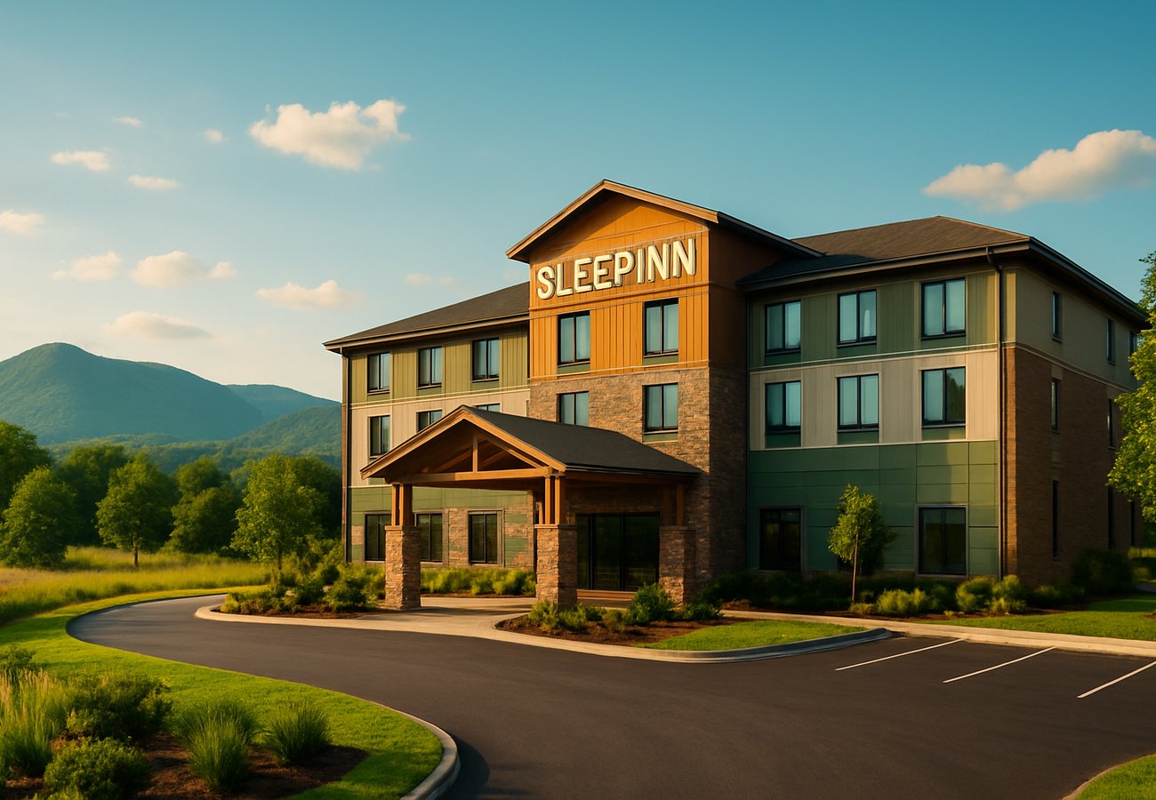 Sleep Inn Scenic Dreams prototype hotel lobby featuring nature-inspired design with natural light and modern furnishings