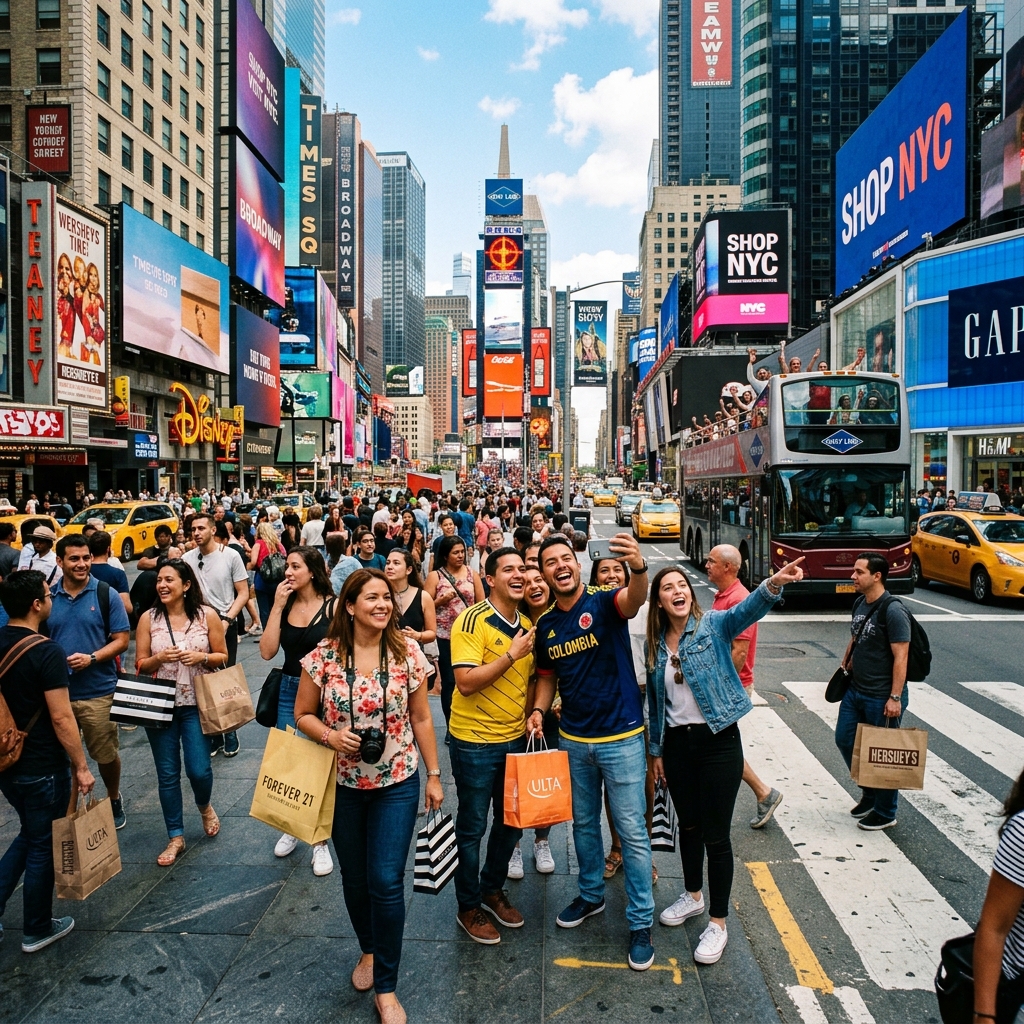 Latin American tourists shopping in New York City