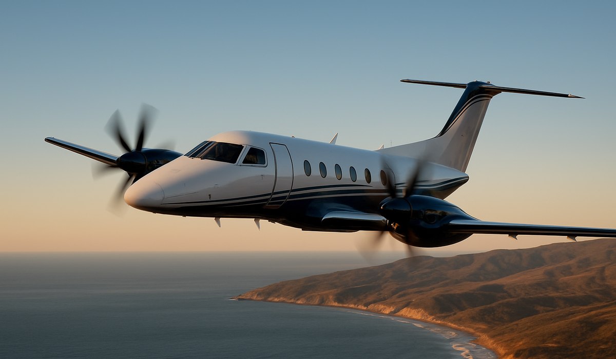 Beechcraft King Air turboprop aircraft in flight, 2026