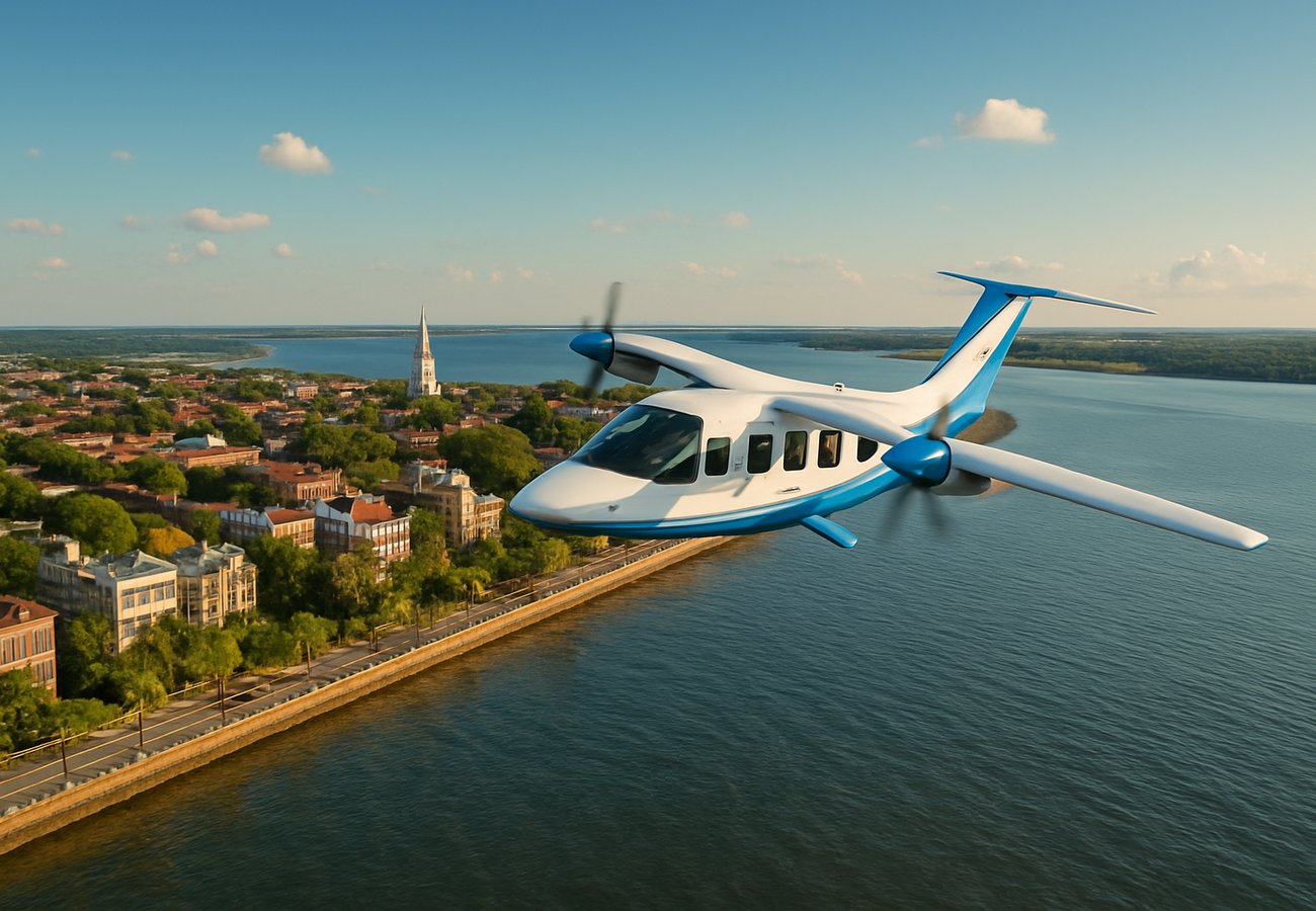 Hybrid-electric aircraft demonstrating ultra-short takeoff and landing capabilities at Charleston's downtown waterfront