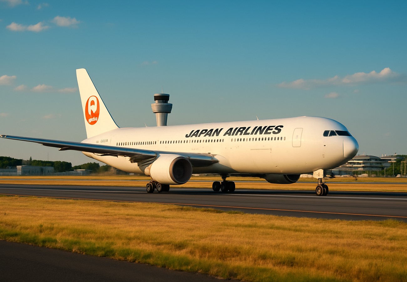 Boeing 767 aircraft during emergency landing procedures at Narita International Airport